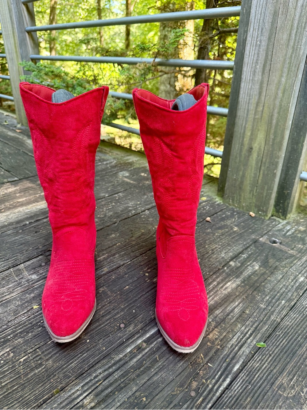 Red Women's Sueded Feel Cowboy Boots - Stylish Mid-Calf Western Boot